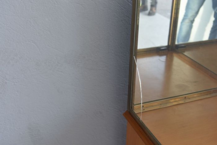 Brass and wood store window