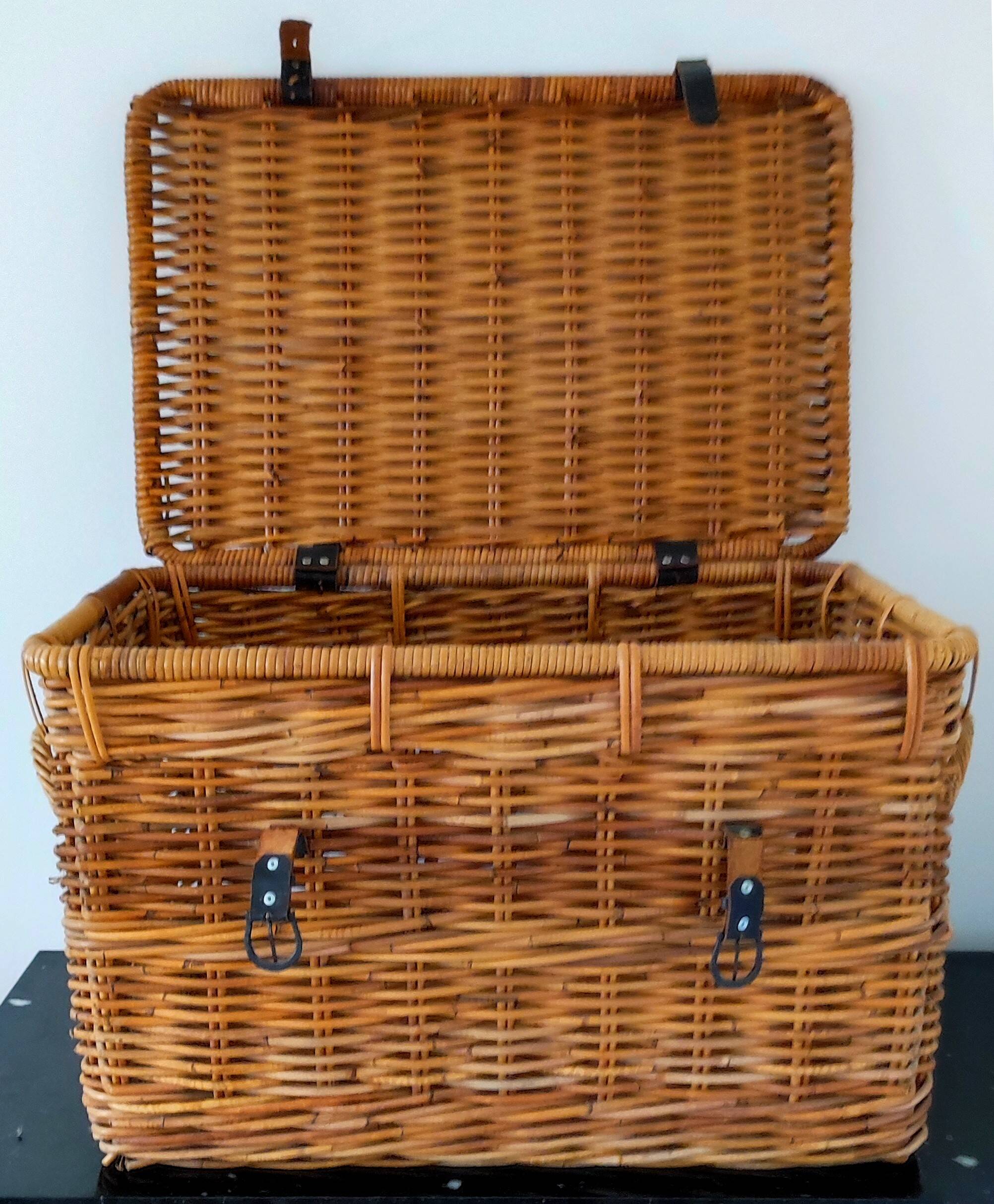 Wicker, rattan & leather travel trunk