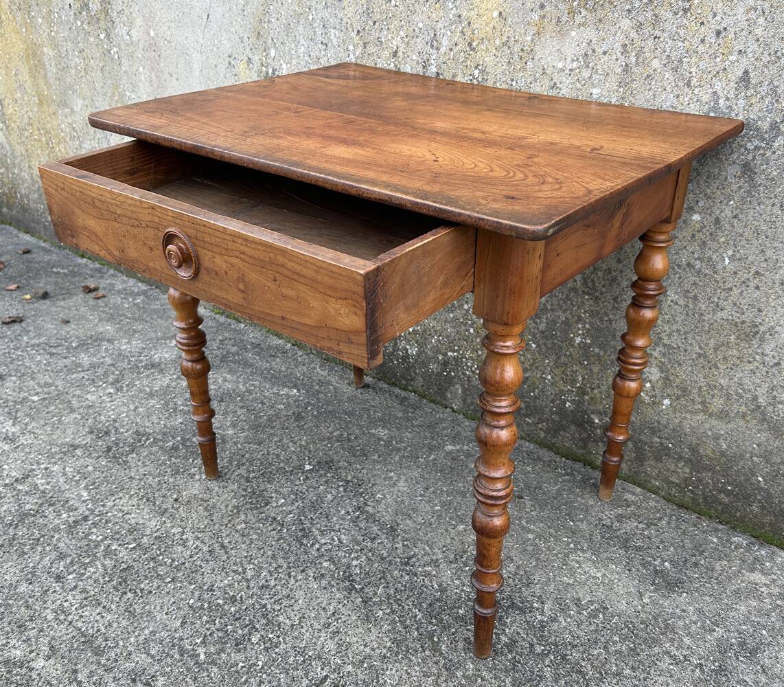 Wooden writing table or desk, Louis Philippe, turned legs, vintage