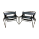 Pair of Marcel Breuer's Wassily armchairs in stainless steel and 60's leather