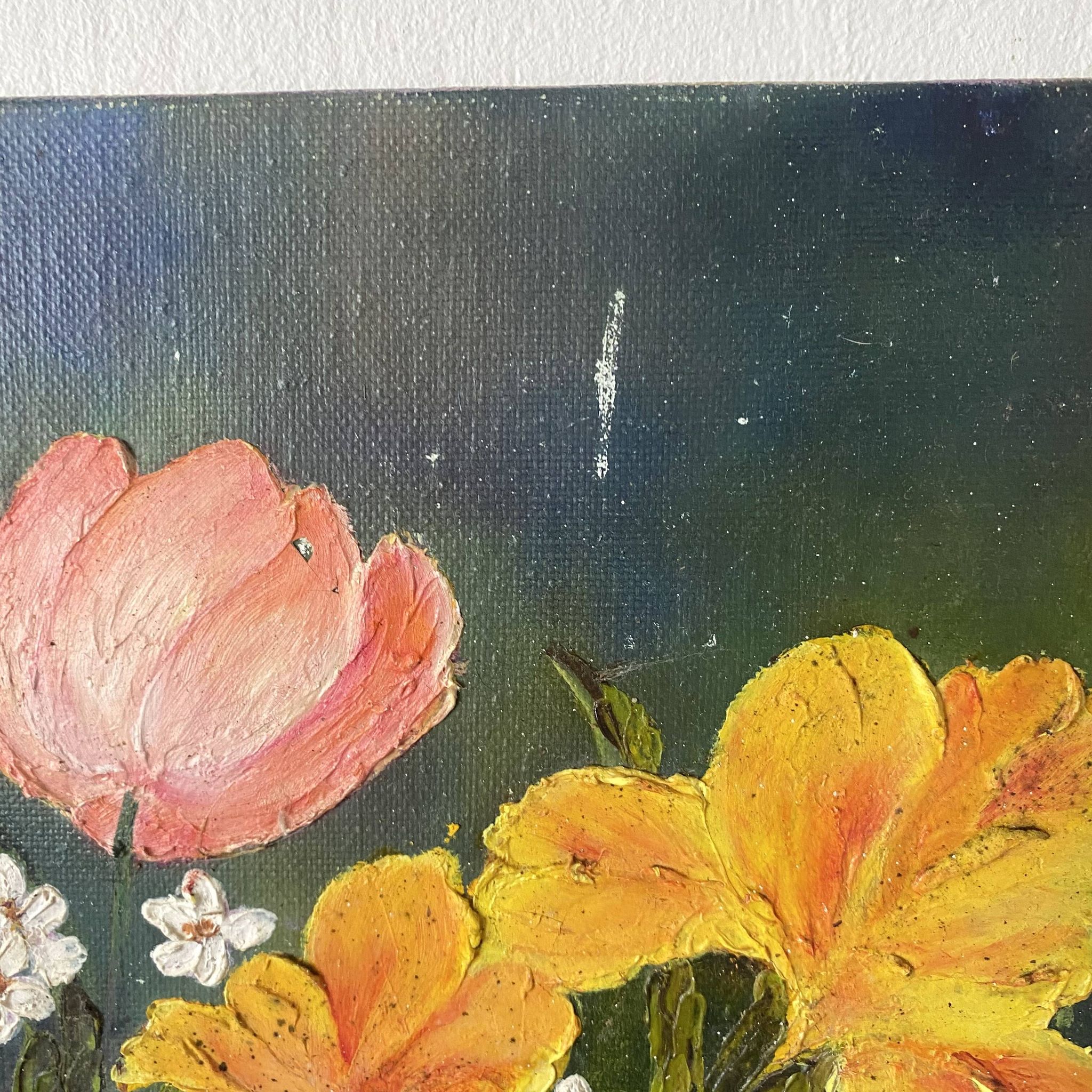 Peinture bouquet huile sur toile 38X38