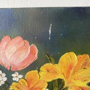 Peinture bouquet huile sur toile 38X38