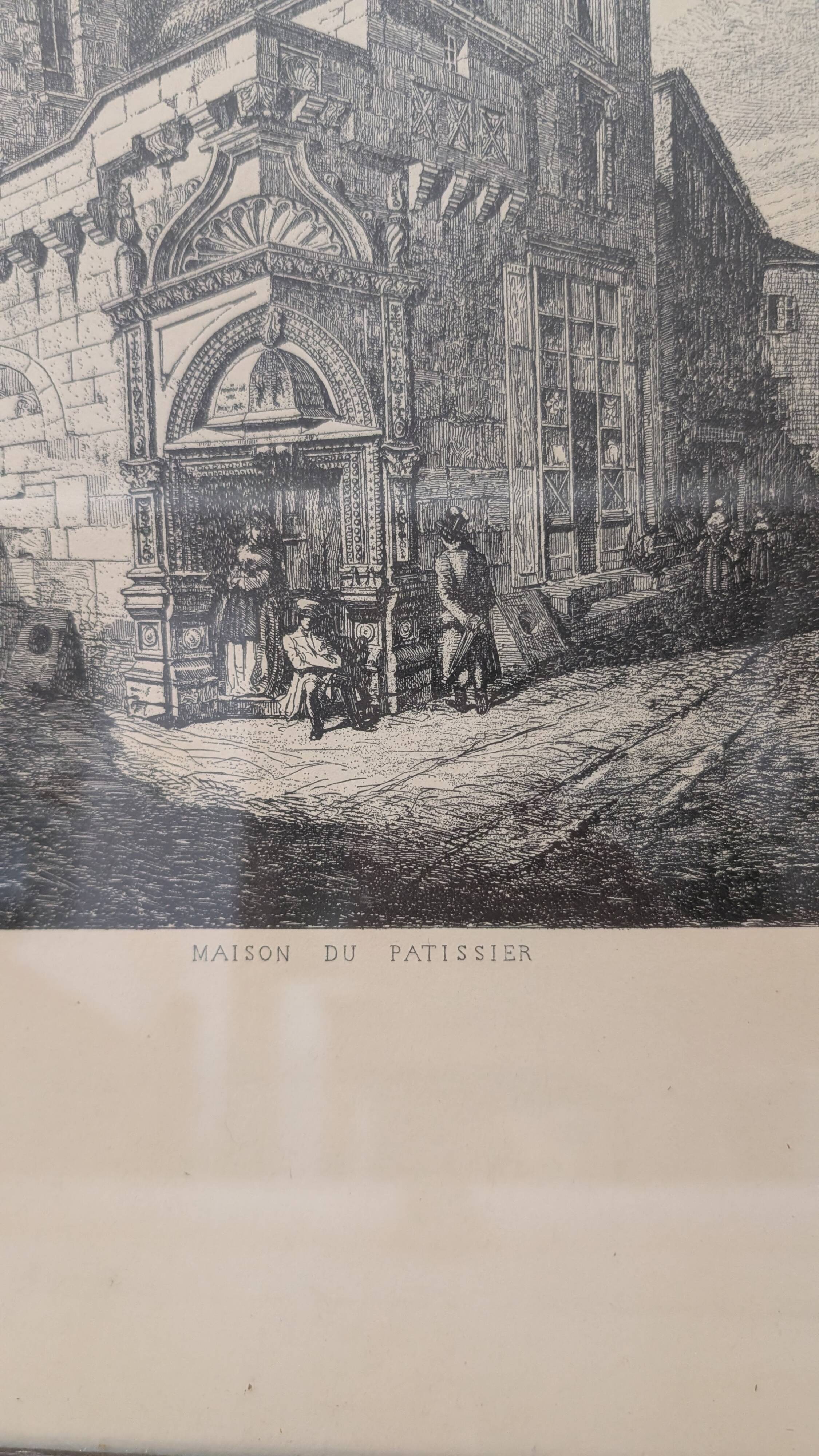 Framed antique engraving — "House of the Pastry Chef"