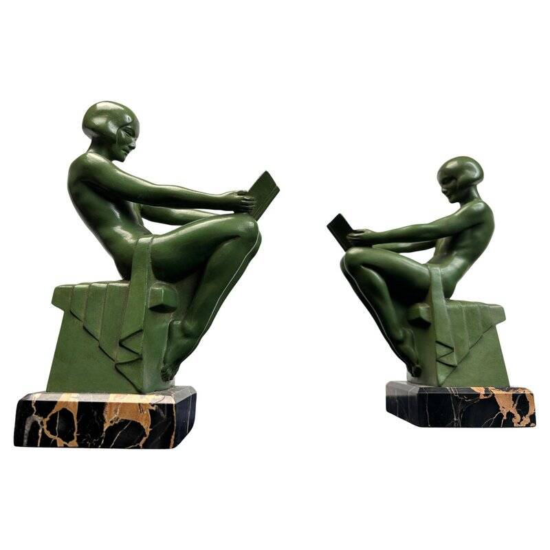 Art Deco Sculptural Bookends by Max Le Verrier, Paris, France, 1925, Set of 2