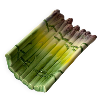 Ancien plat à asperges en barbotine