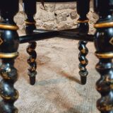 Tabouret Napoléon III ancien – XIXe siècle – Bois laqué noir, décor doré
