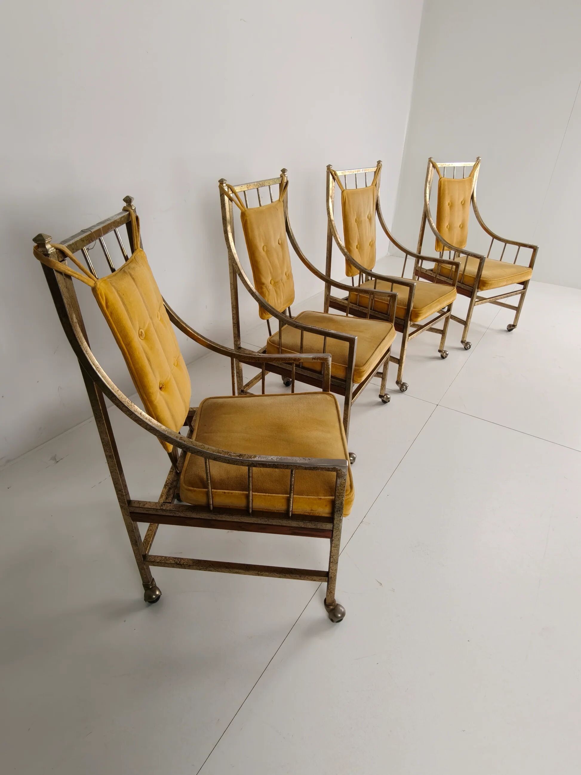 Unique set of mid-century style dining and lounge chairs – gilded, made between 1940-1948 by Flanders Industries Inc, Fort Smith, Arkansas