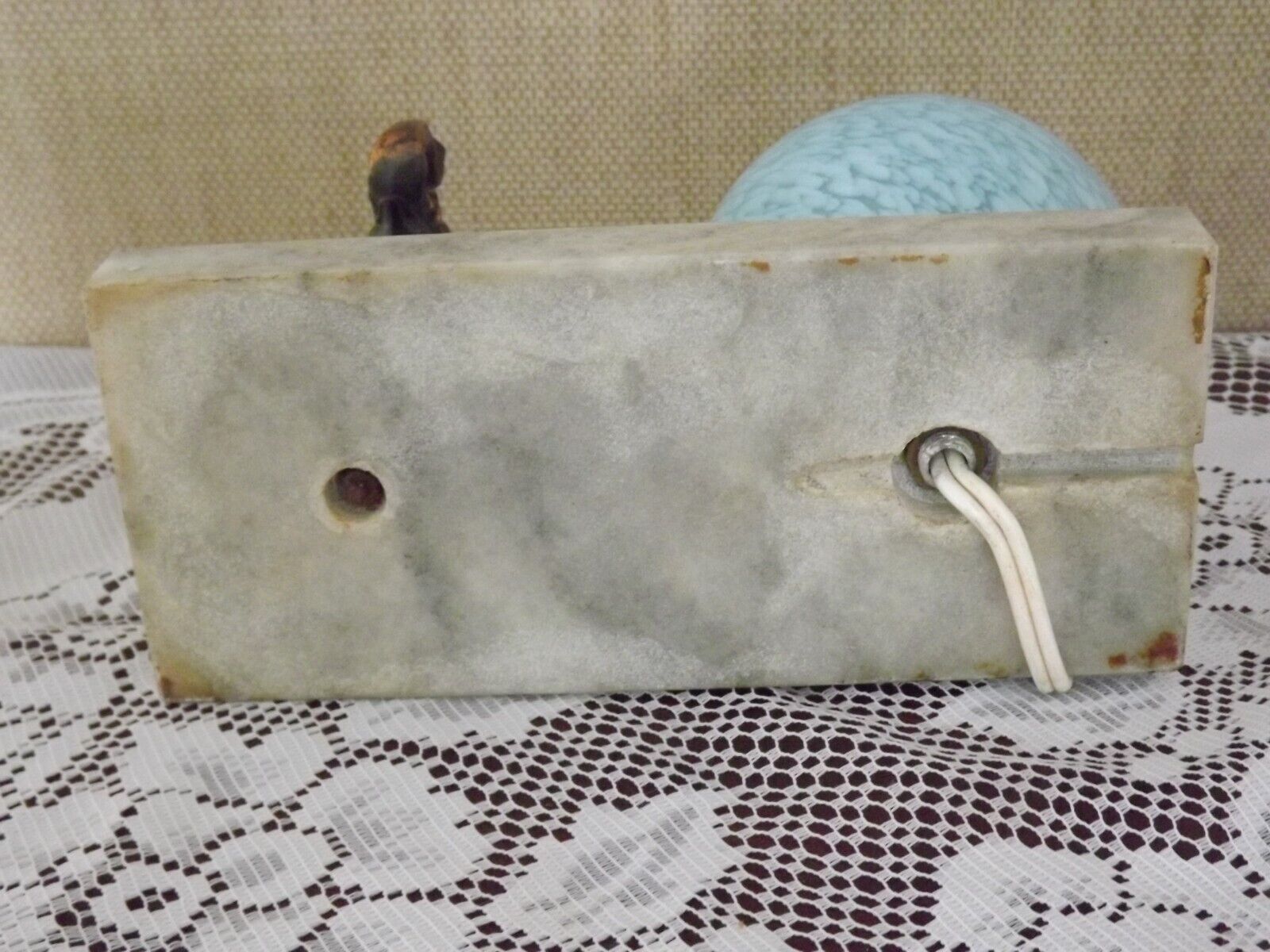 Elephant lamp tedd art deco marble base Clichy blue shade 4194