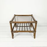 Table basse en bambou marron foncé plateau en verre Mid Century Vintage Rattan Skandi Boho Danish De