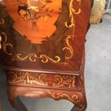 Vintage Italian brown wooden cocktail bar cabinet with inlaid marquetry from the 1950s.