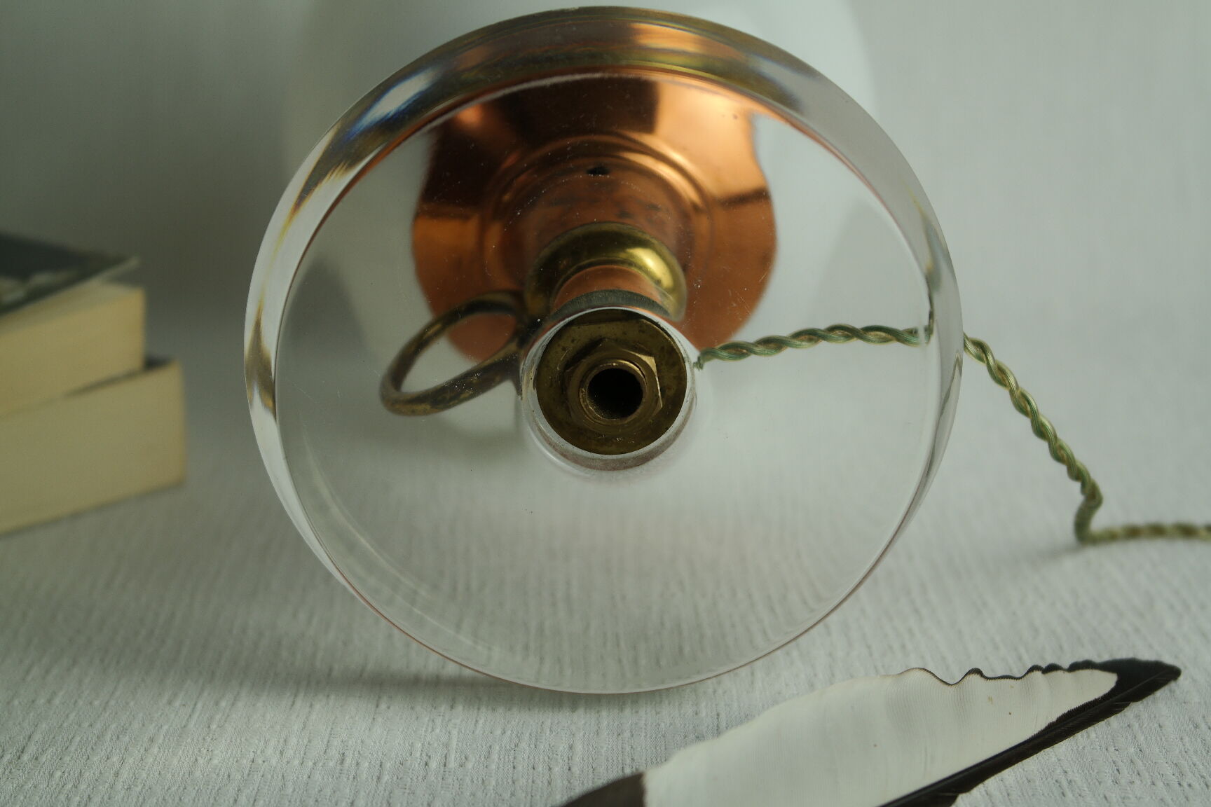 Lampe globe verre cuivre et laiton vintage