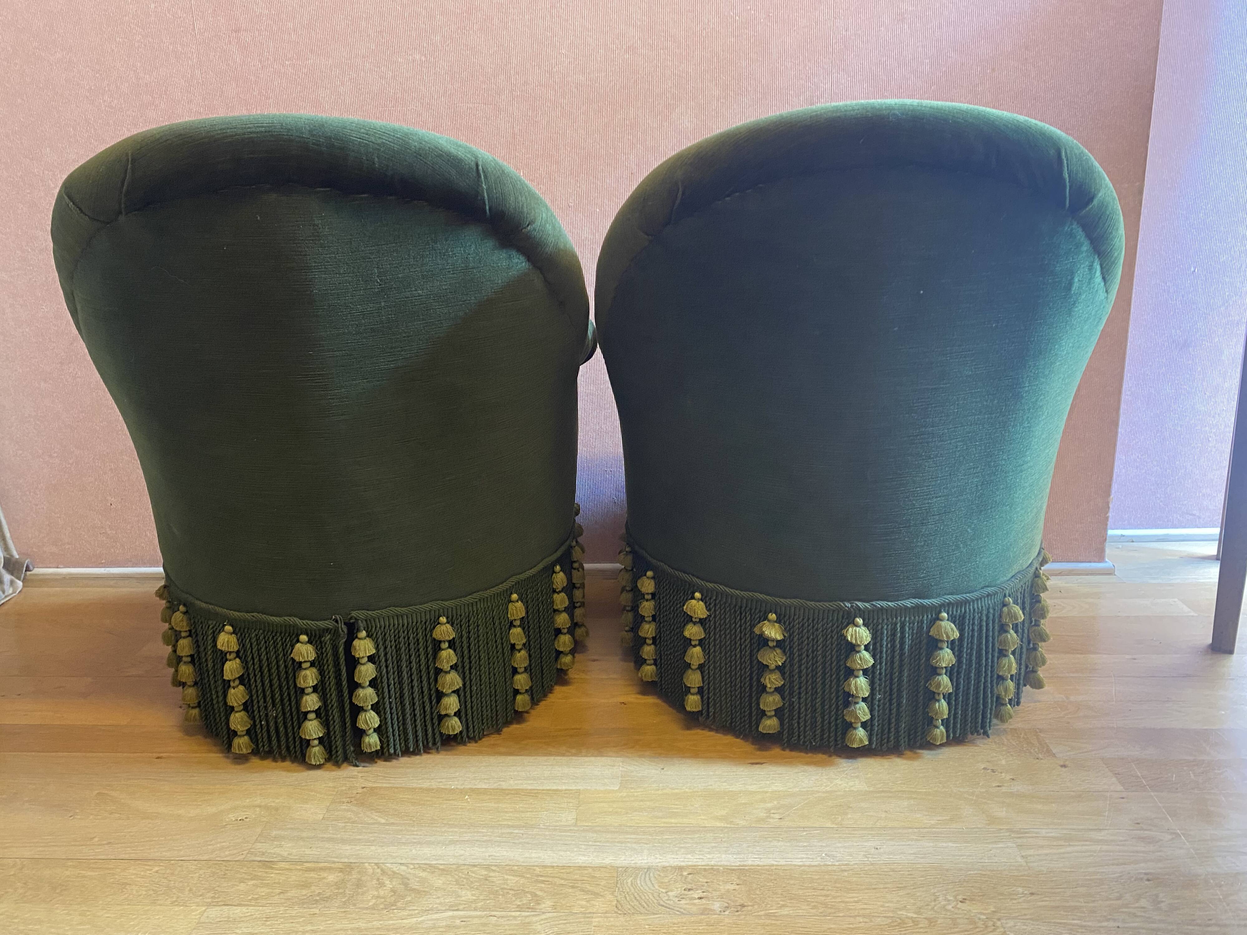 Pair of toad armchairs, duck green