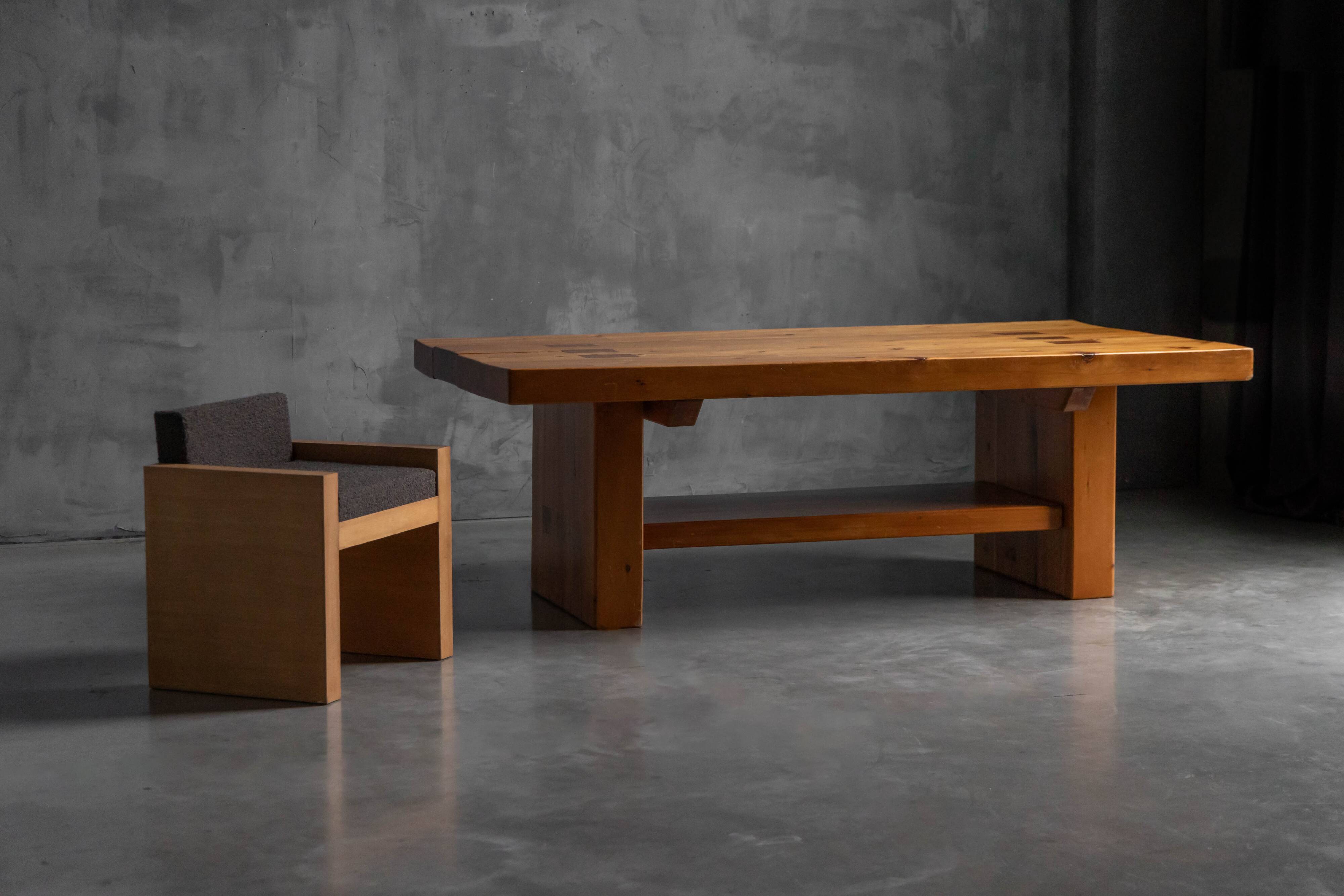 Alpine elmwood dining table in the style of Pierre Chapo, France, 1960s