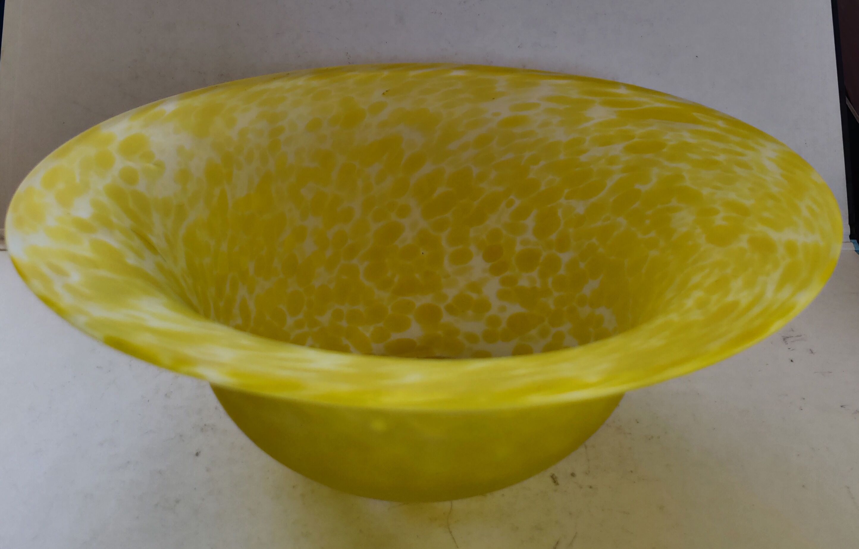Yellow speckled frosted glass bowl