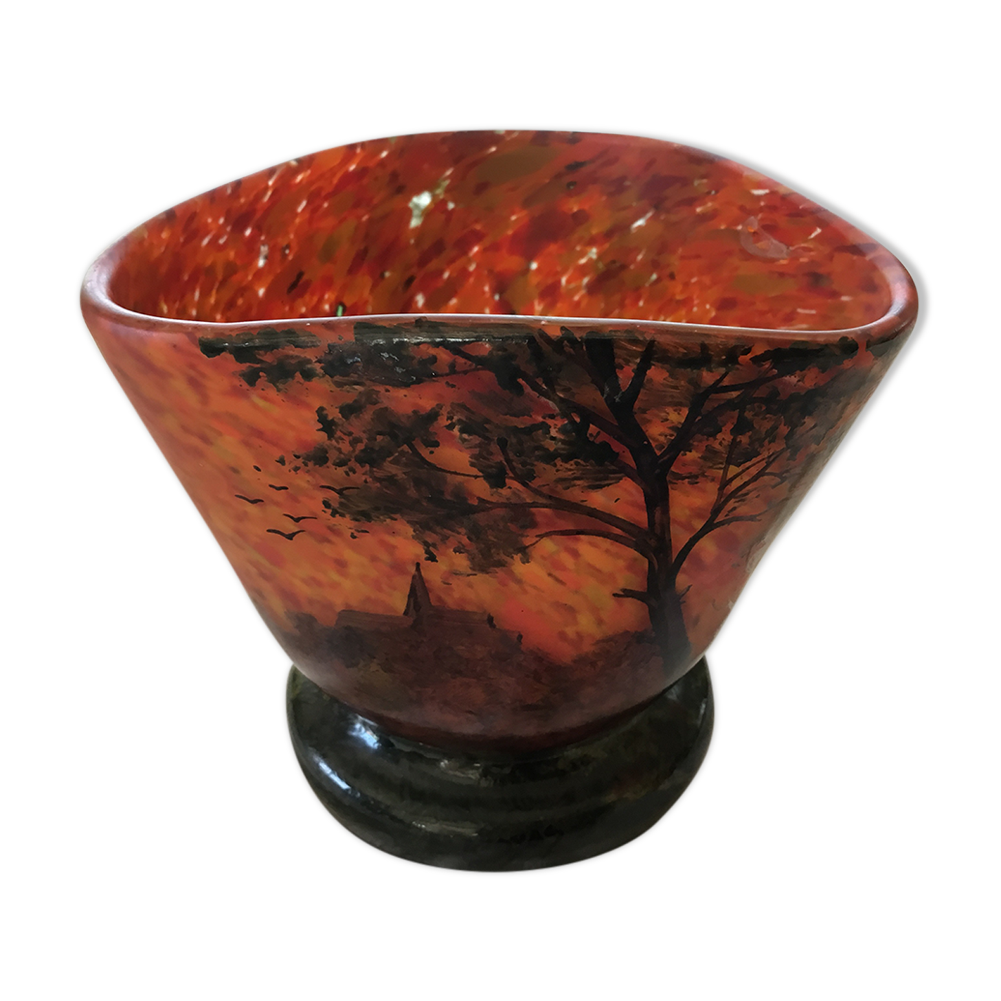 Glass paste vase signed