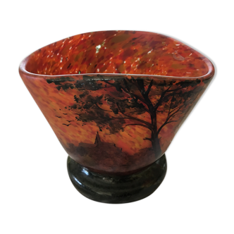 Glass paste vase signed