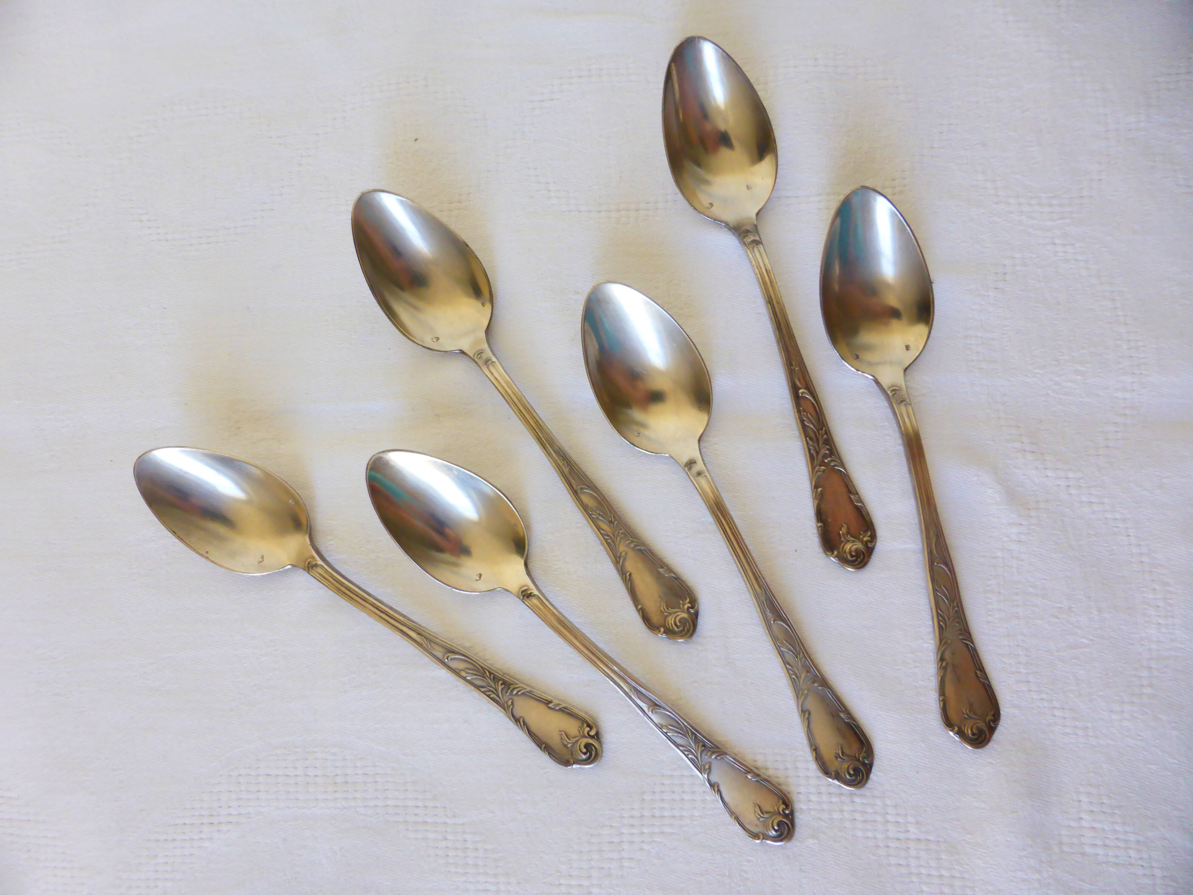 6 vintage teaspoons in silver metal punched 2106149