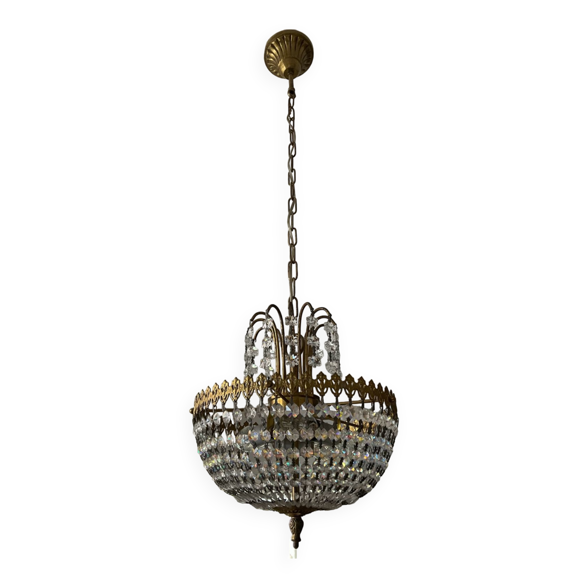 Brass tassel basket chandelier