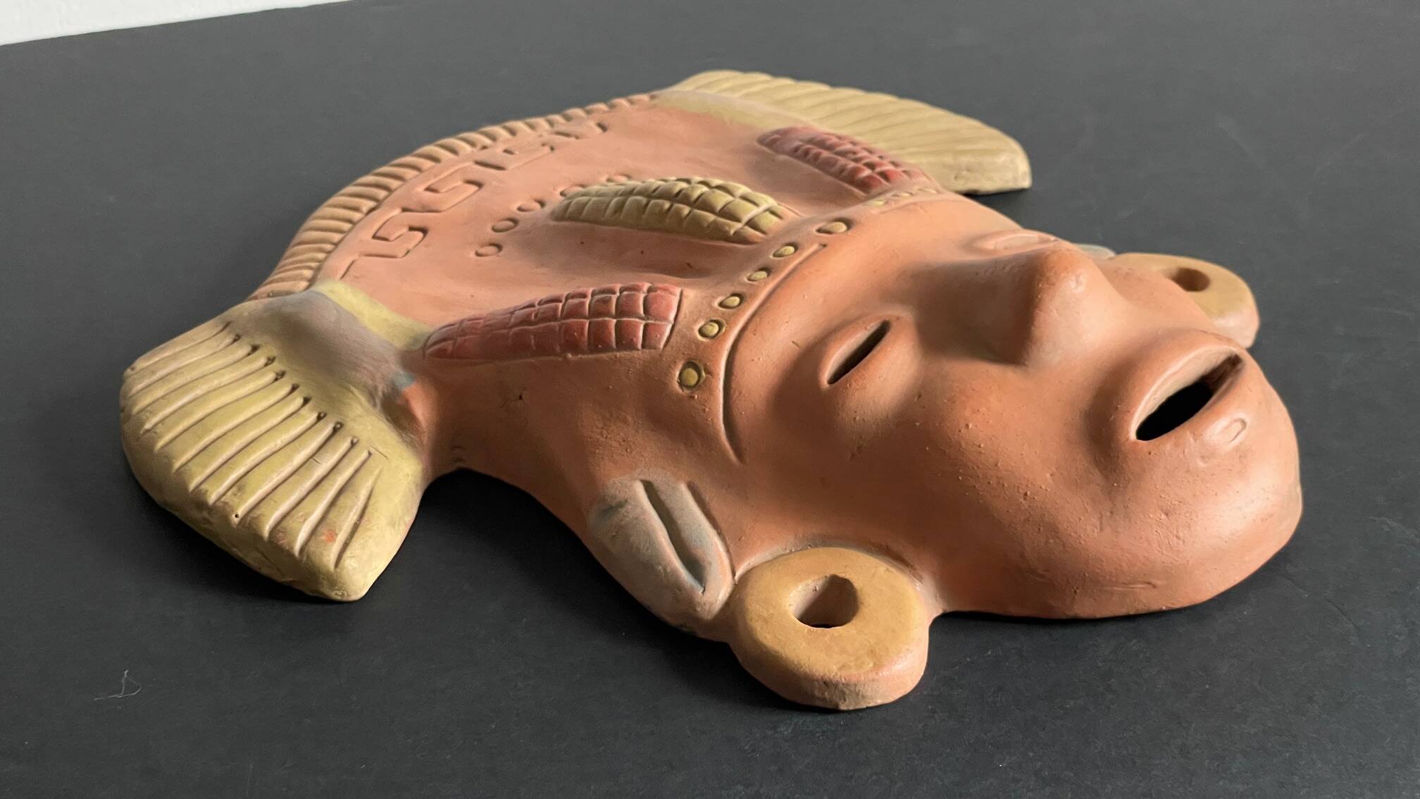 Masque terre cuite reproduction vintage mexique