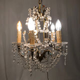 Lustre à pampilles à cinq bras de lumière, métal doré, fin XIXe