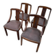 Set of 4 art deco gondola chairs in solid oak wood with skai leather