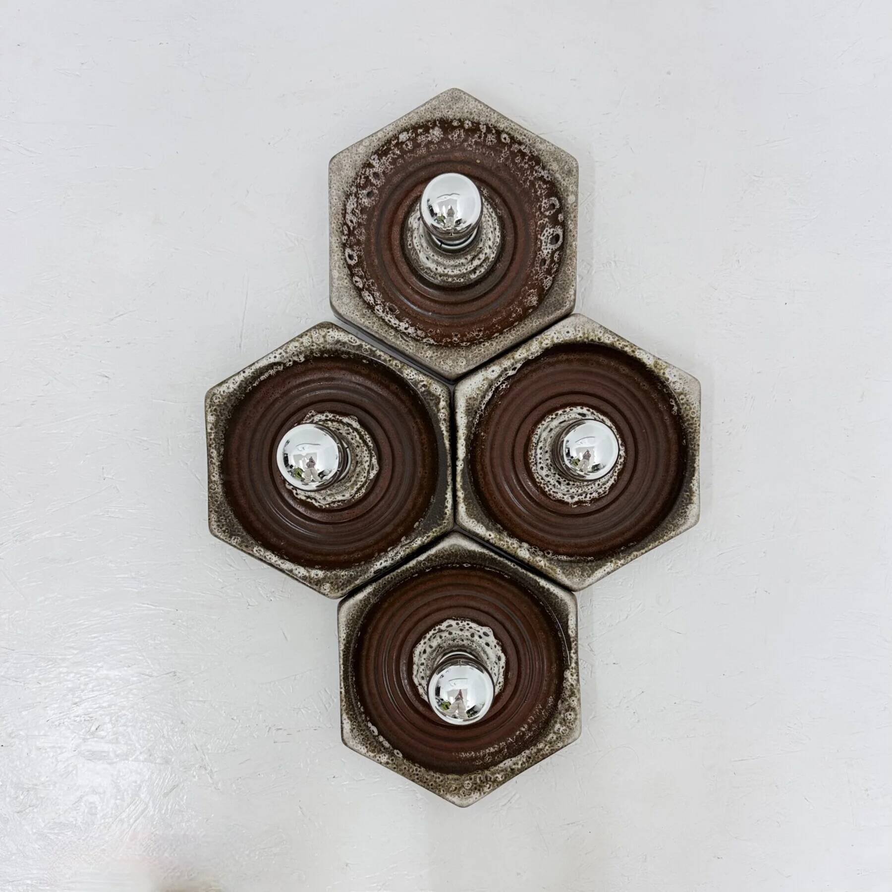 Set of 8 brown ceramic wall lamps, 1970s