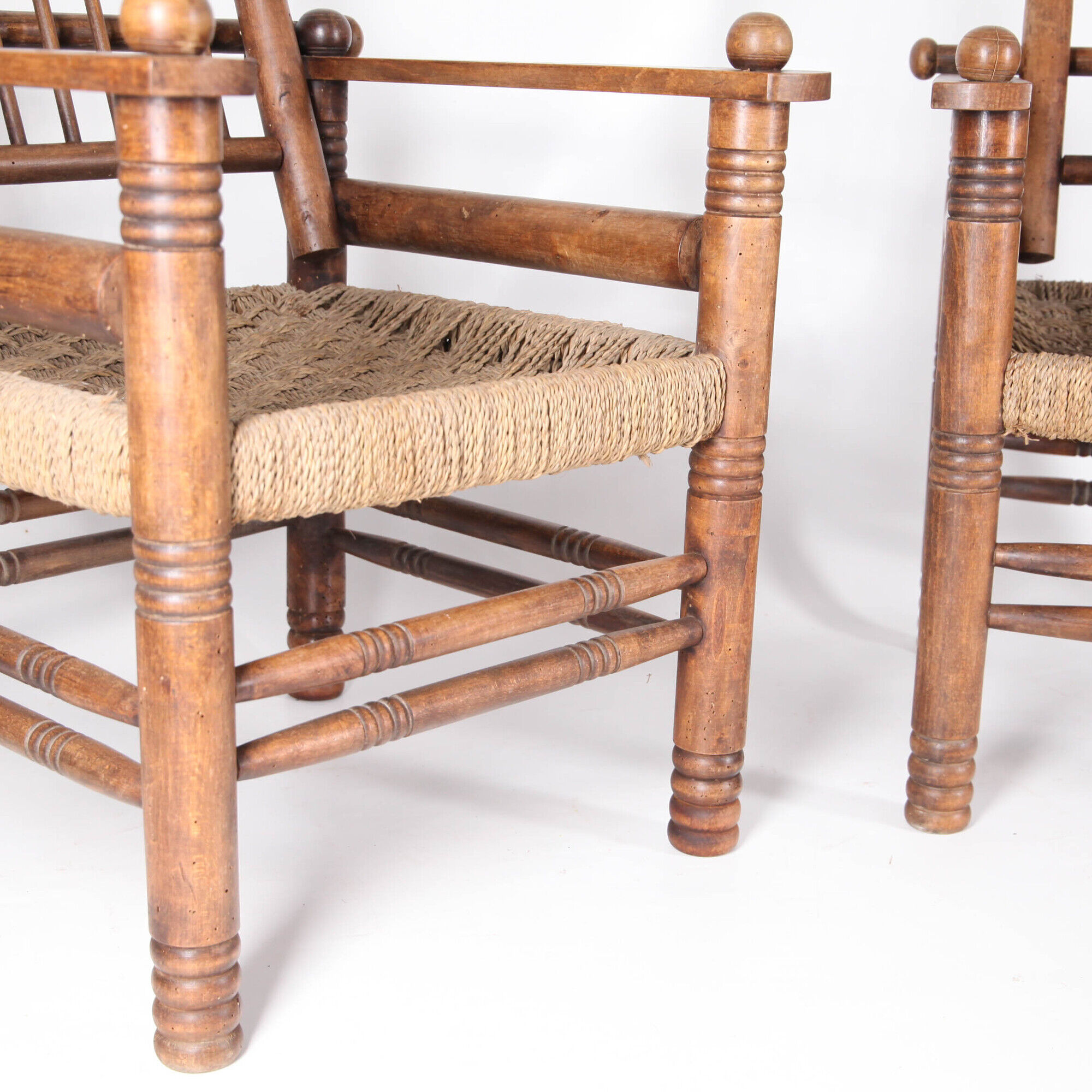 Pair of armchairs in rope and wood circa 1950