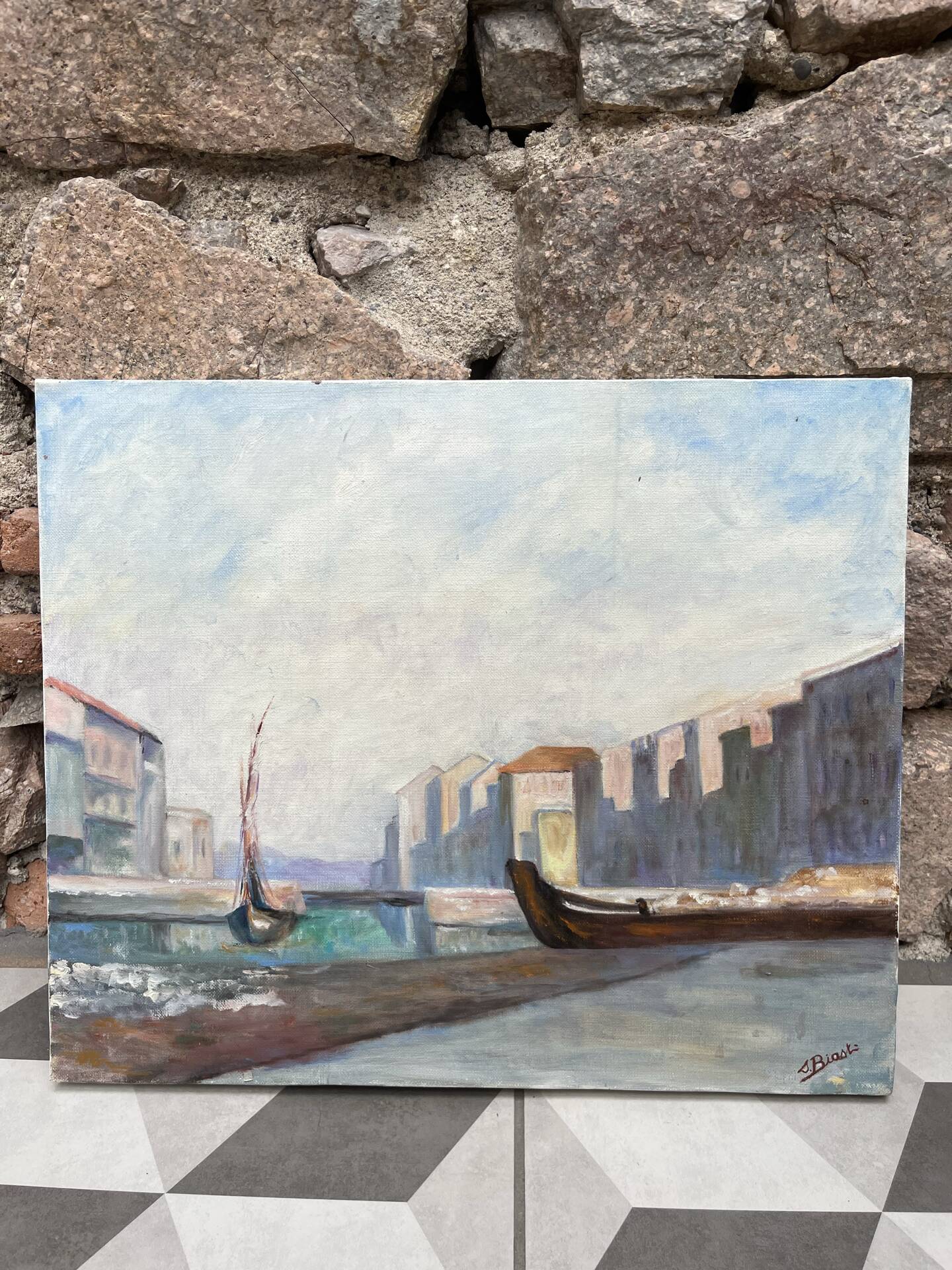 Oil on canvas "a small quiet port" 1980s