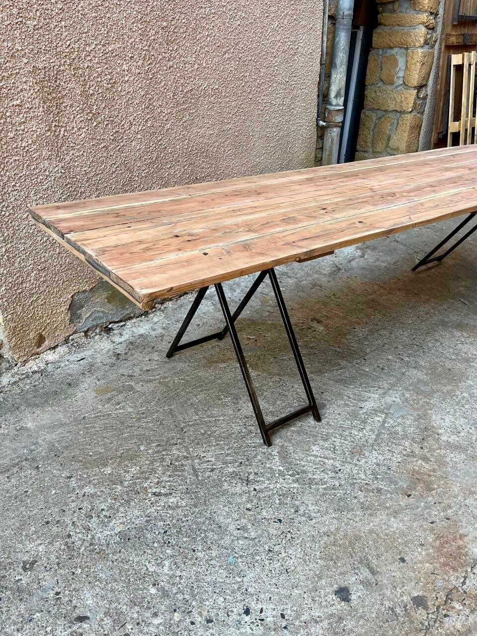 Wooden table and metal legs