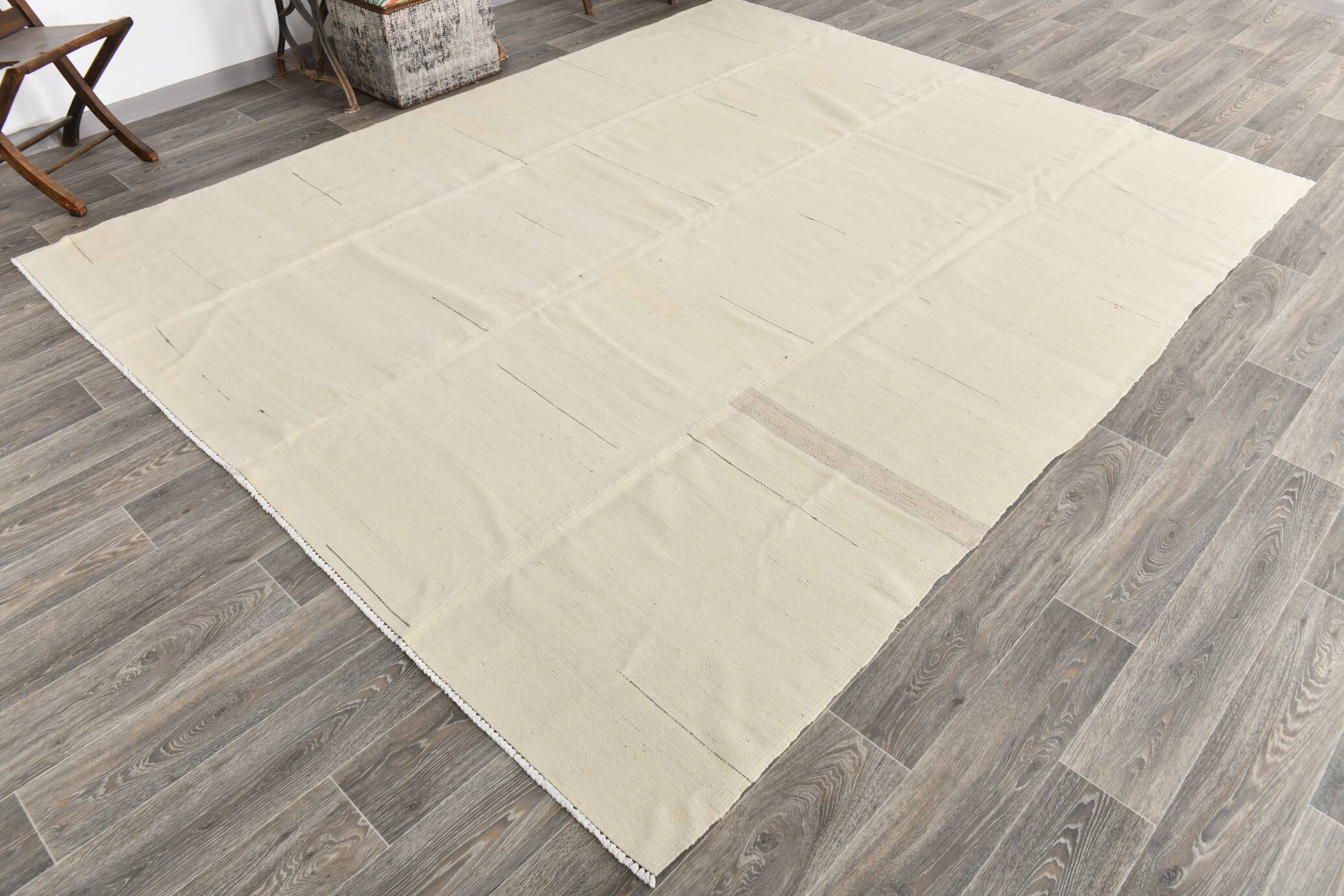 8x10 Cream & Beige Handmade Wool Vintage Rug, 248x301Cm