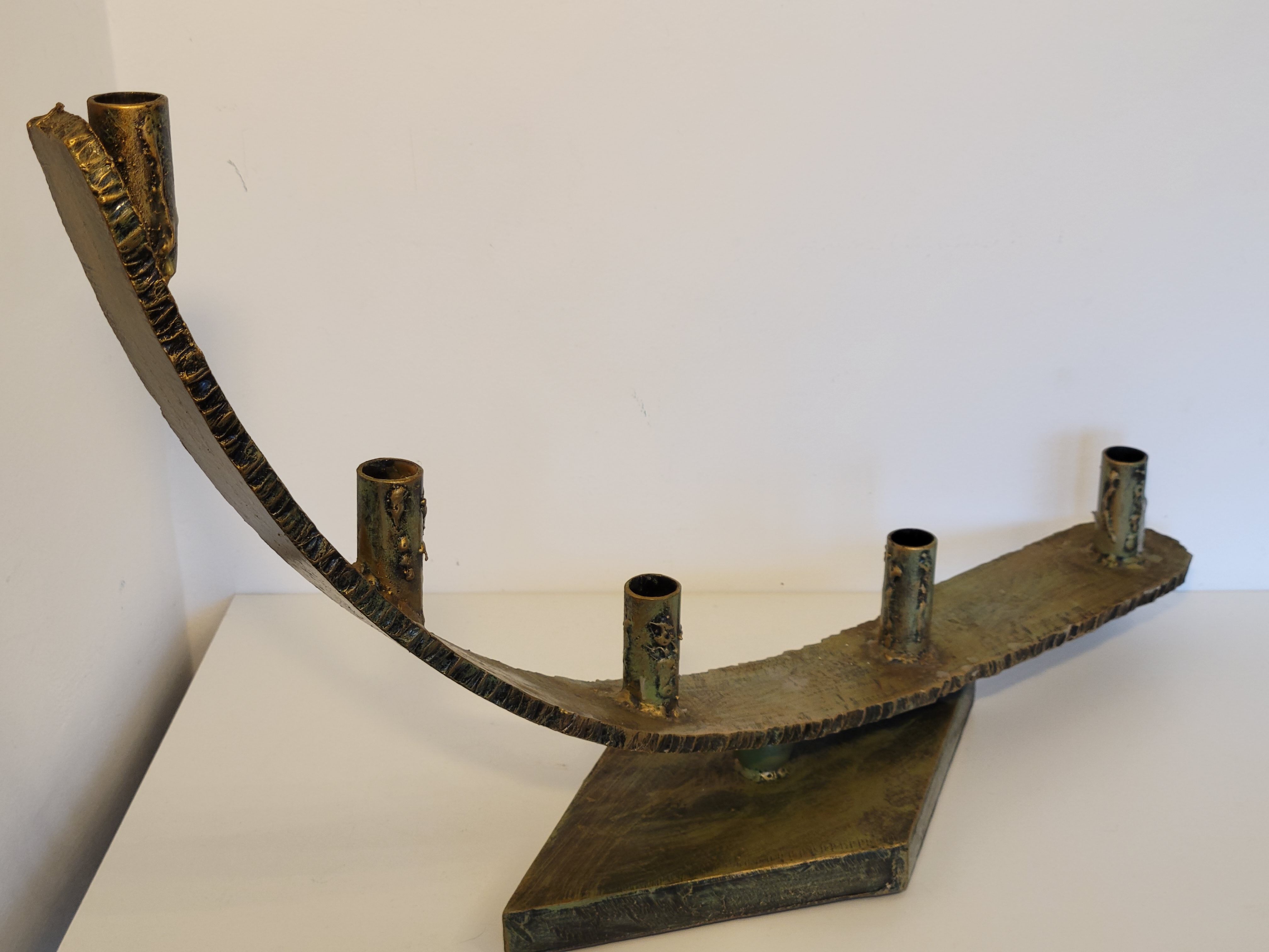 Imposing brutalist art brut iron metal chandelier