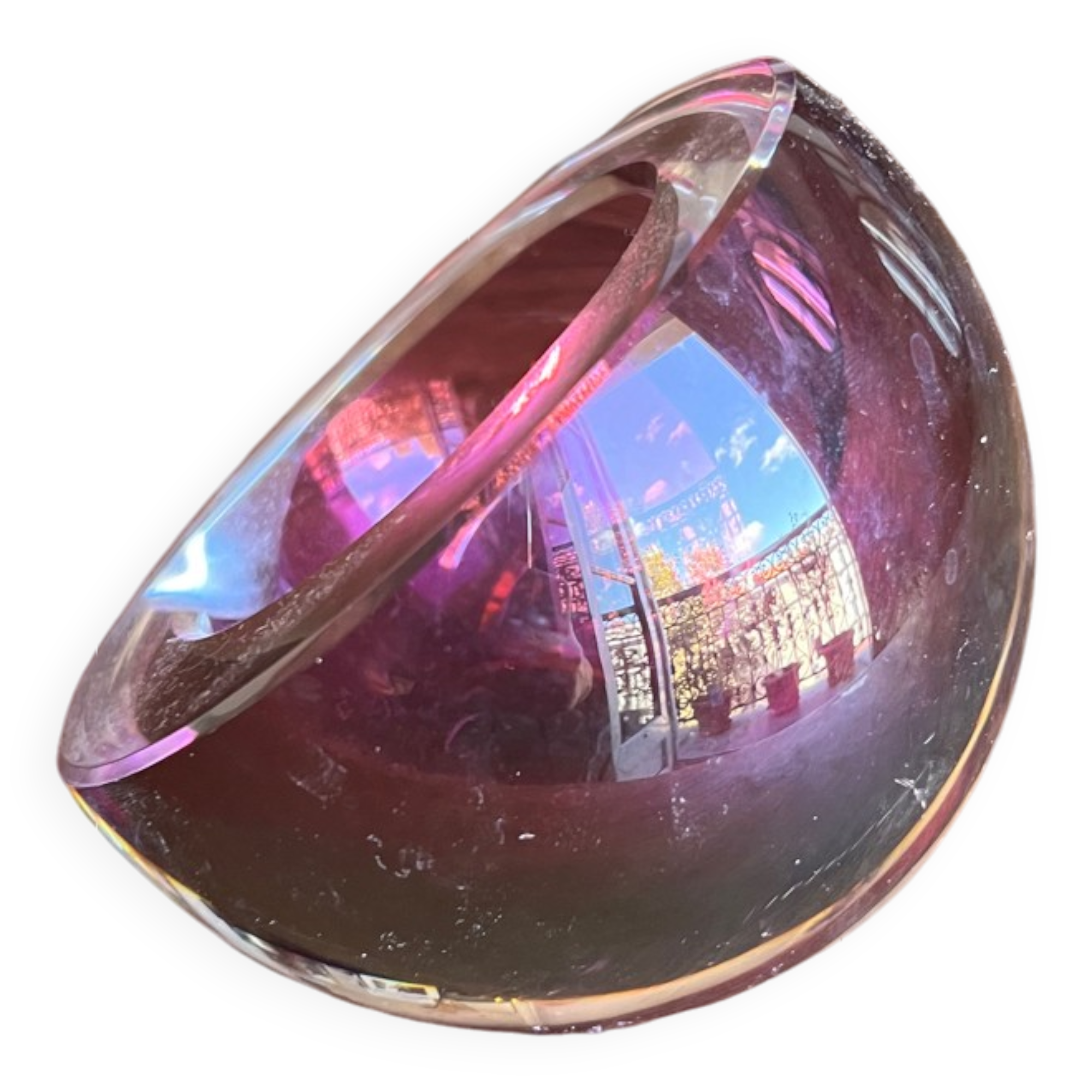 Saint Louis crystal purple overlay half sphere ashtray model 1