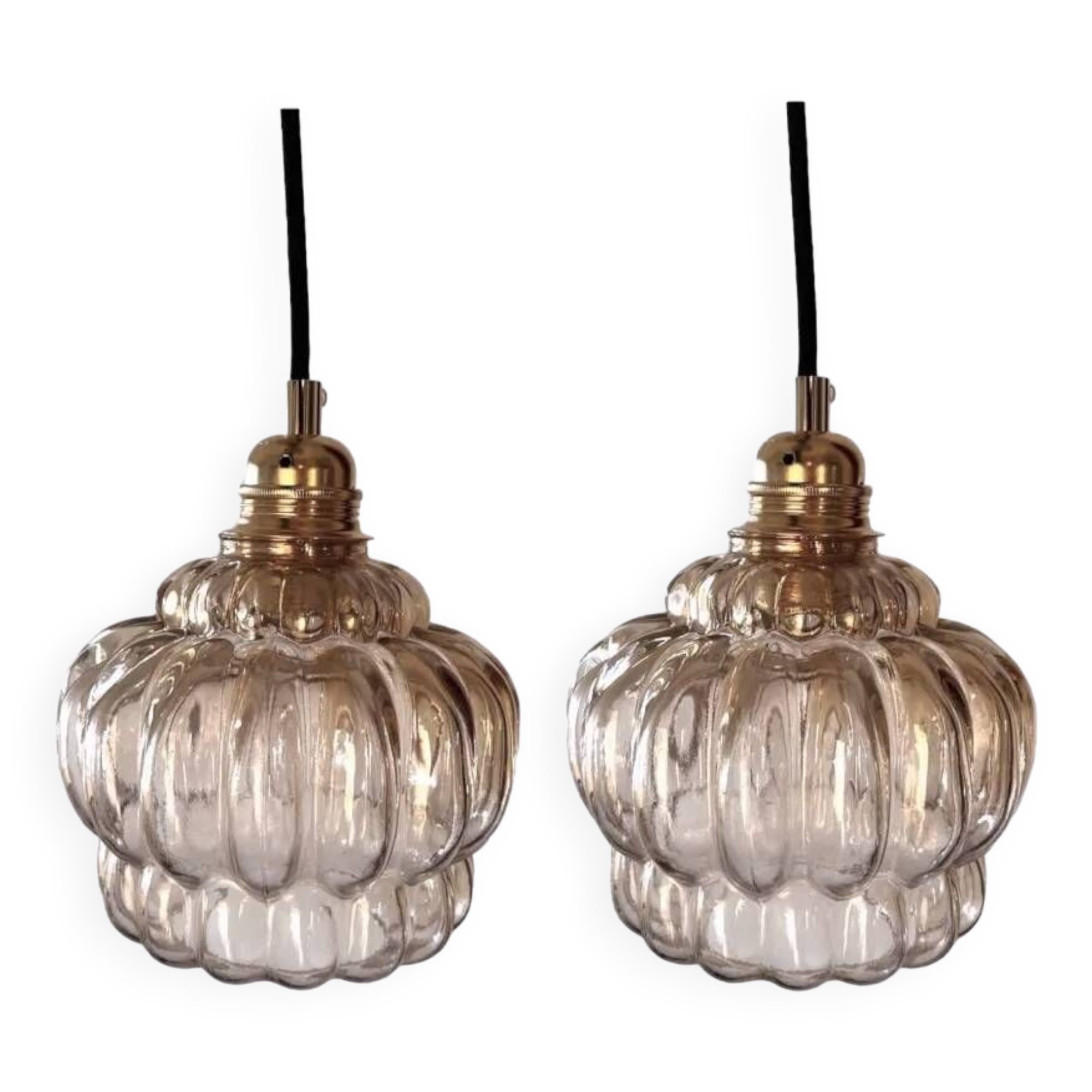 Set of two vintage amber pendant lights
