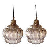 Set of two vintage amber pendant lights