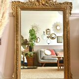 Miroir trumeau ancien de cheminée en bois doré 125x80