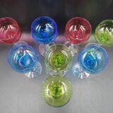 Set of 8 Roemer wine glasses in colored crystal Val Saint Lambert Mod "Saumur"