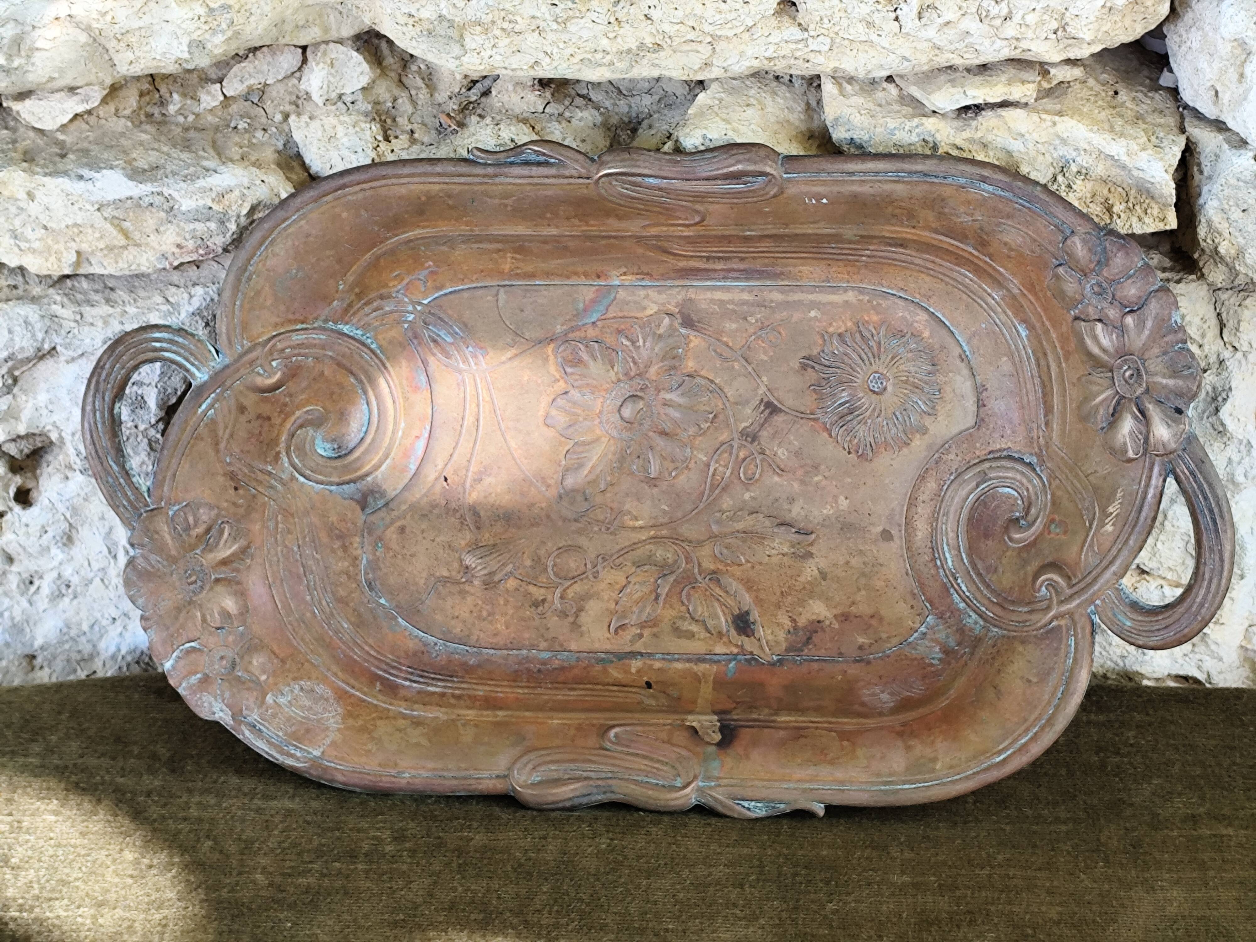 Antique art nouveau brass tray