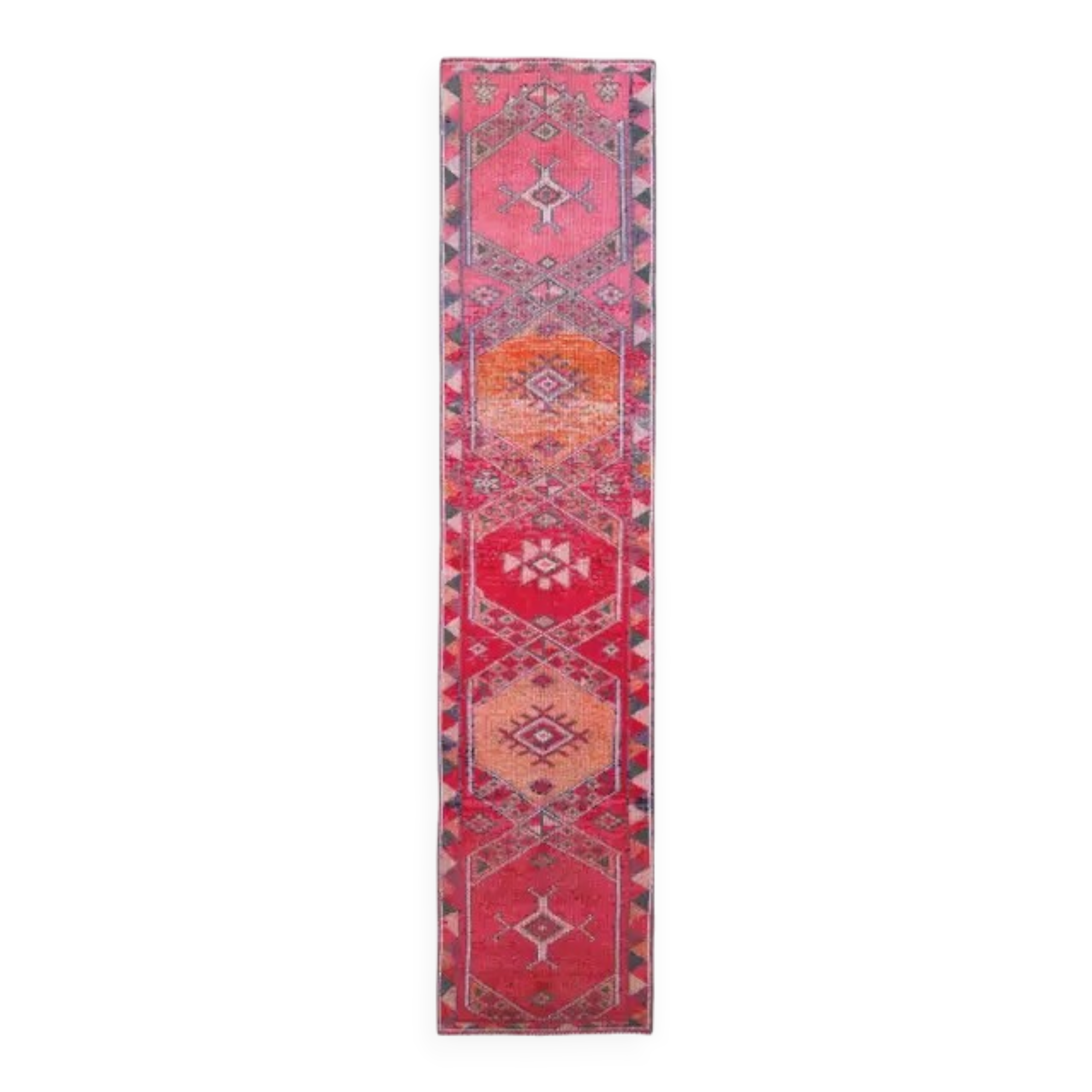 Vintage Turkish Oushak Handmade Cotton Pink Wool Runner Rug 79x362