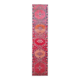 Tapis coureur vintage turc Oushak fait à la main en coton et laine rose 79x362