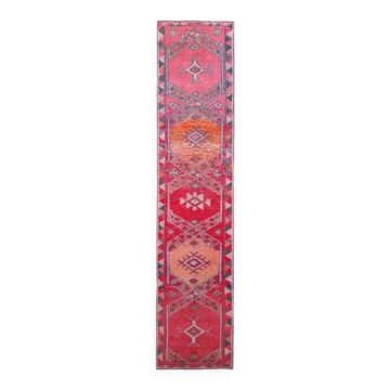 Vintage Turkish Oushak Handmade Cotton Pink Wool Runner Rug 79x362