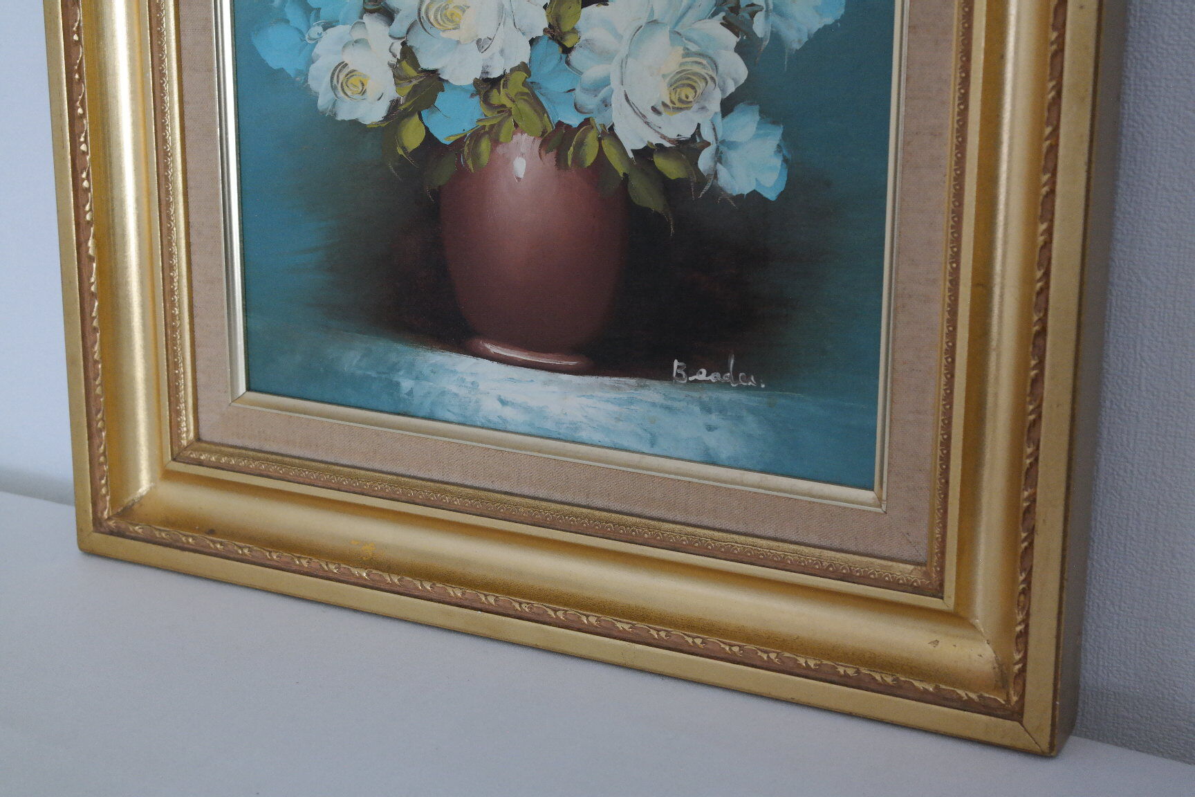 Tableau huile sur toile bouquet de fleurs ton bleu