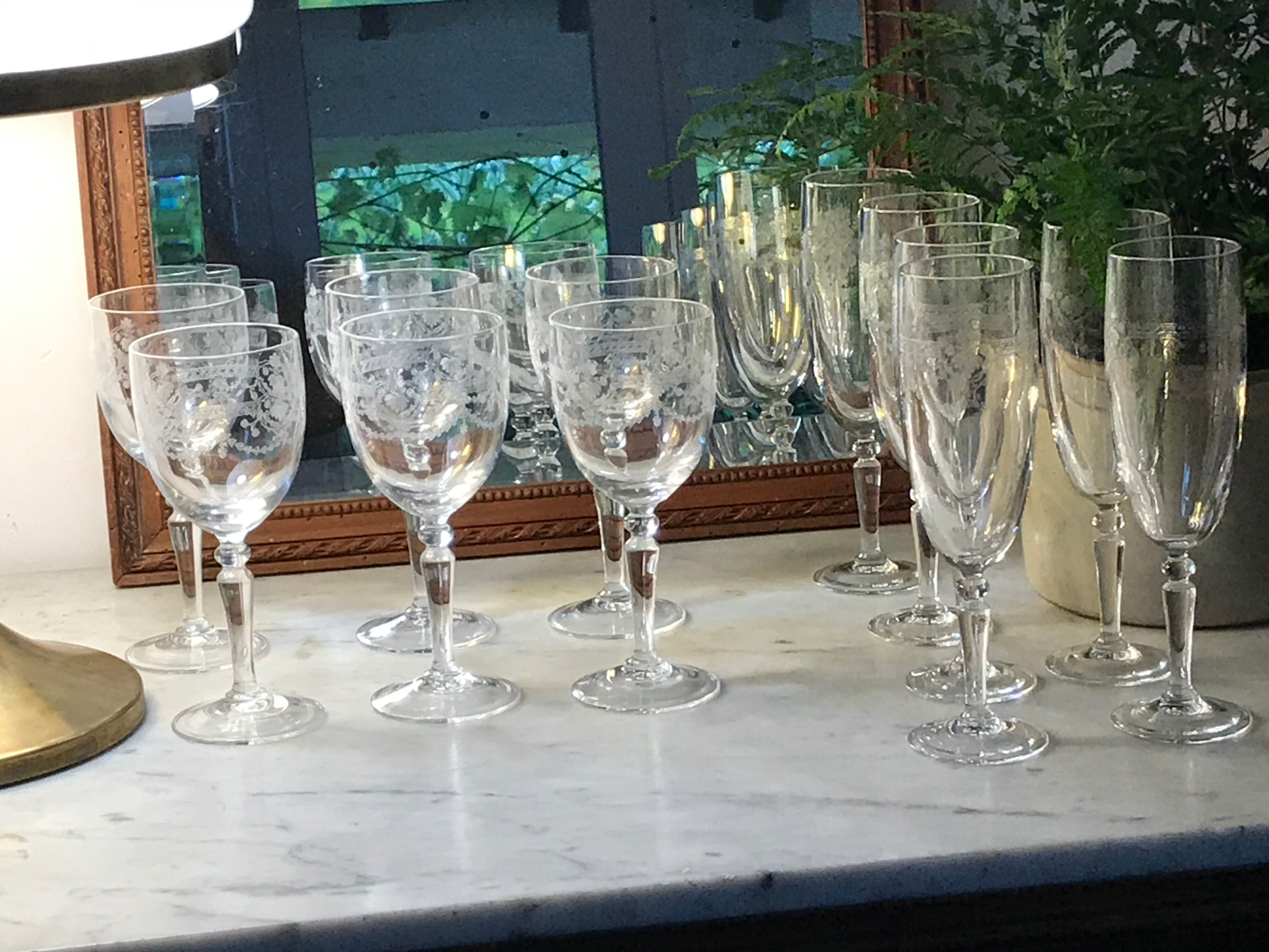 Six crystal champagne flutes