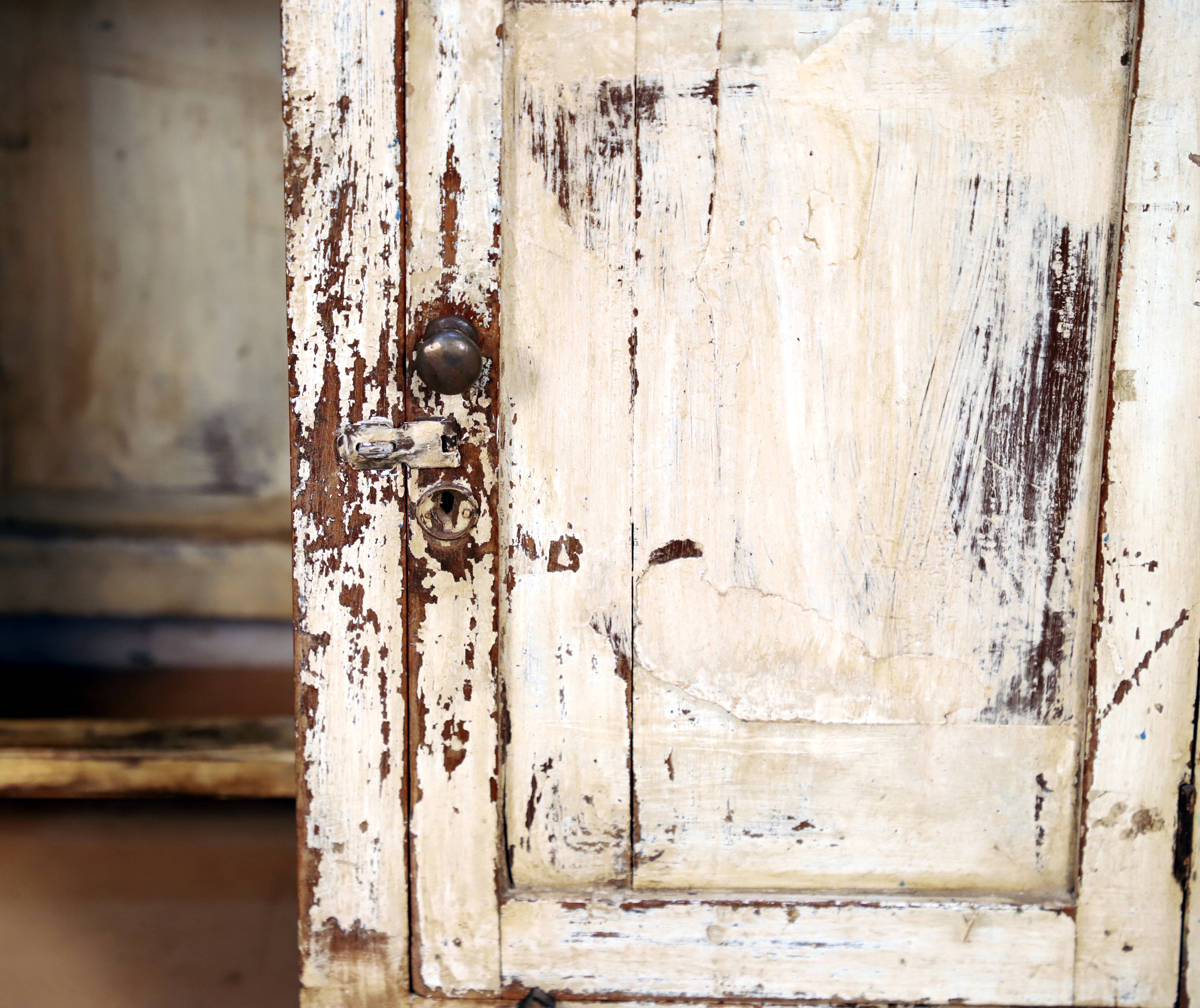 Old Burmese teak desk with original white patina