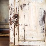 Old Burmese teak desk with original white patina