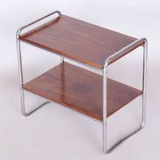 Table d'appoint Bauhaus tchèque en noyer et acier chromé, années 1930