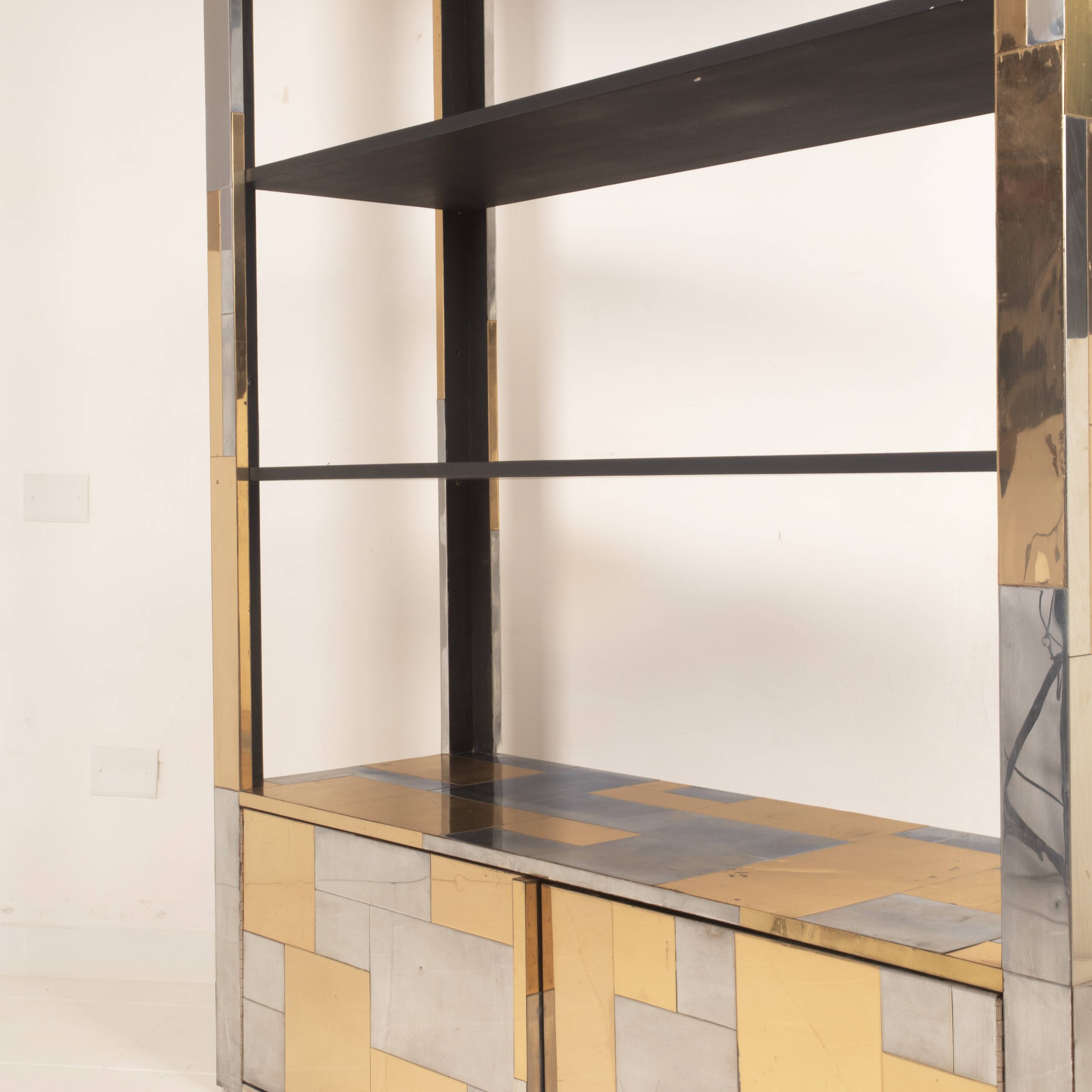 Paul Evans Cityscape Brass and Stainless Steel Bookcase, First Series, 1971