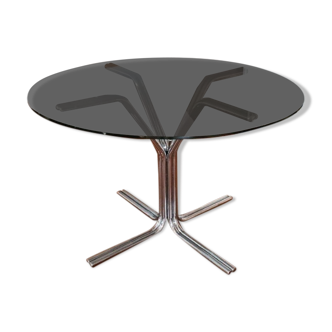 Table ronde verre fumé vintage des années 1970