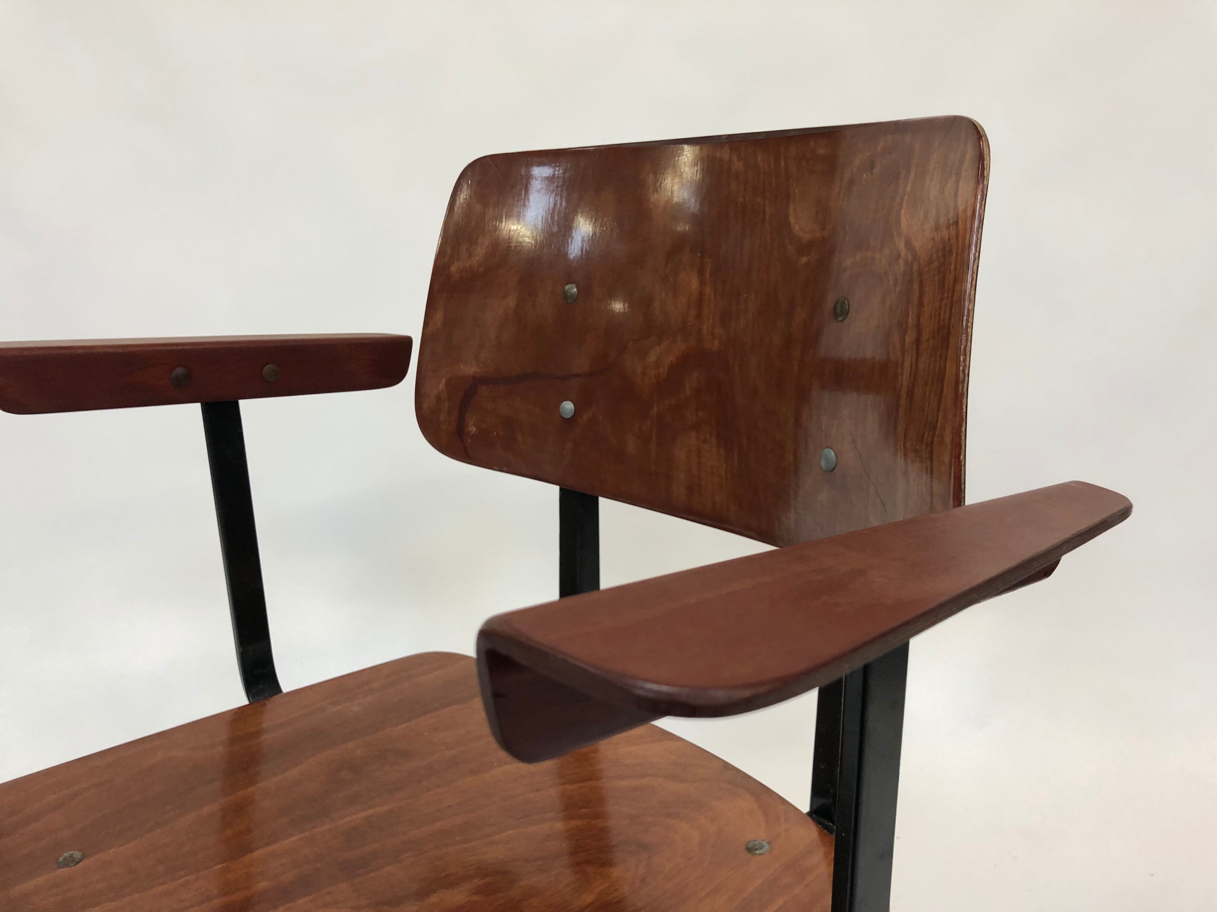 Vintage Galvanitas S16 school Chair with armrests and compass of the 1960s