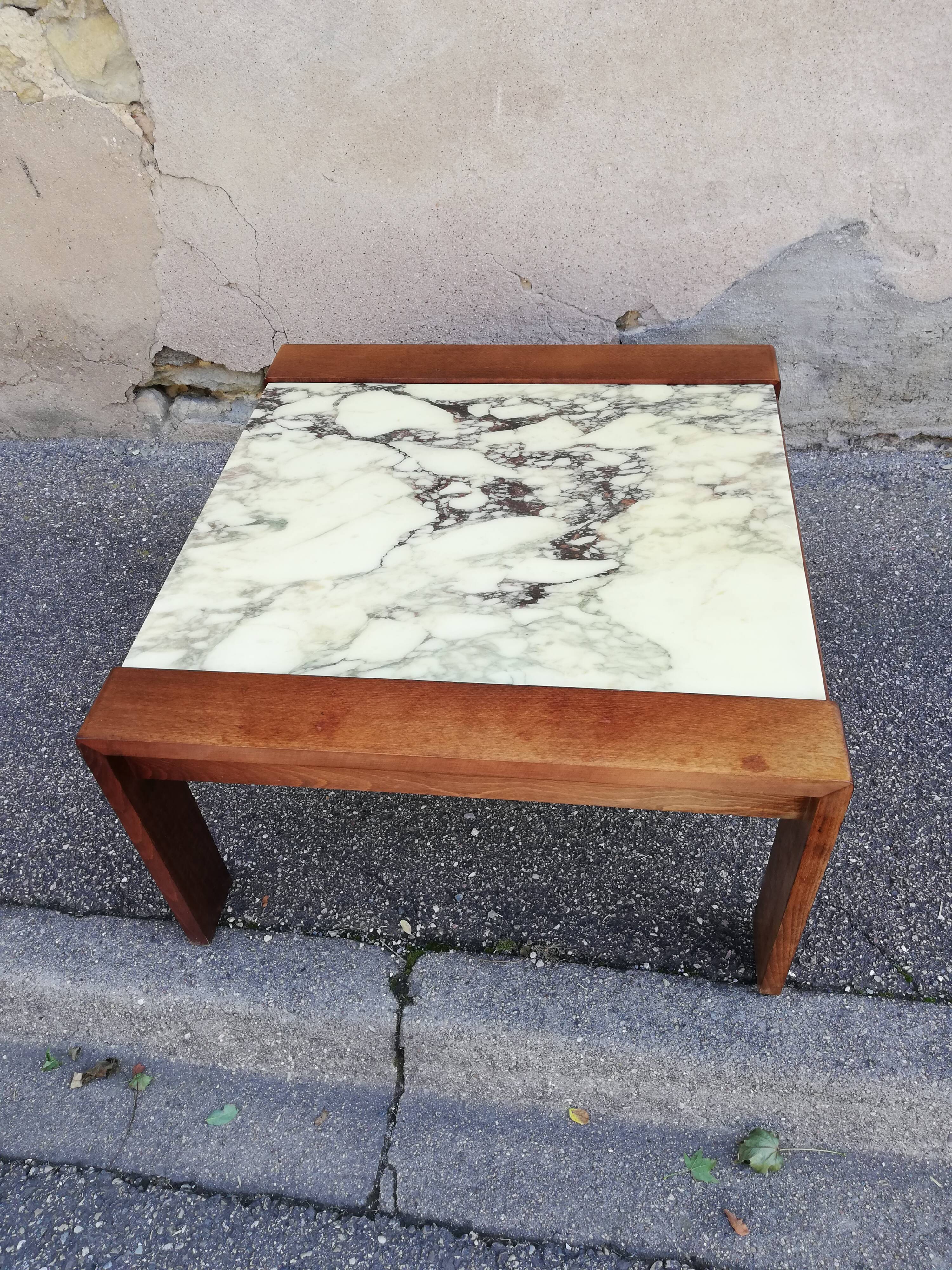 Vintage coffee table wood and marble
