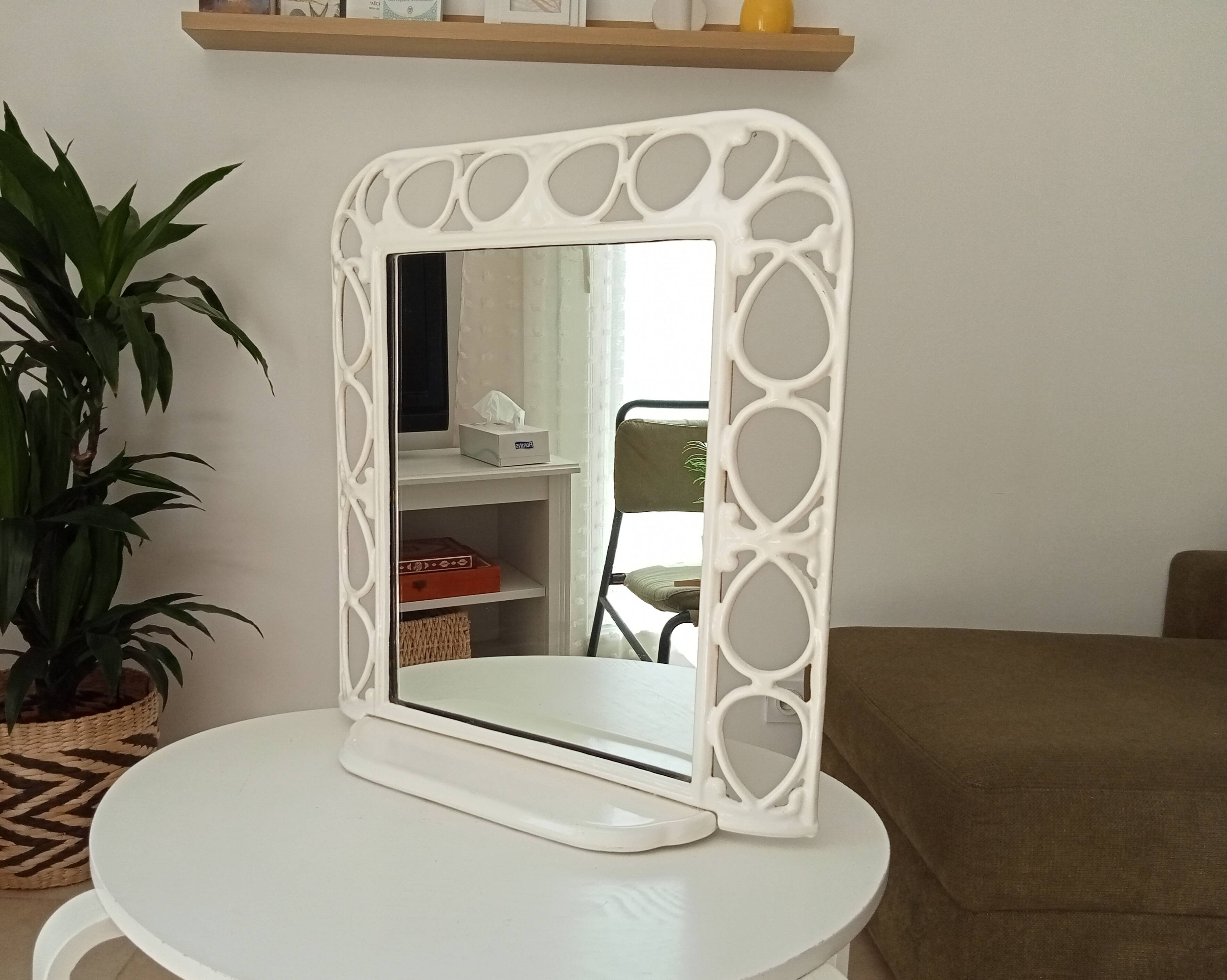 Antique 1930s enamelled cast iron shelf mirror